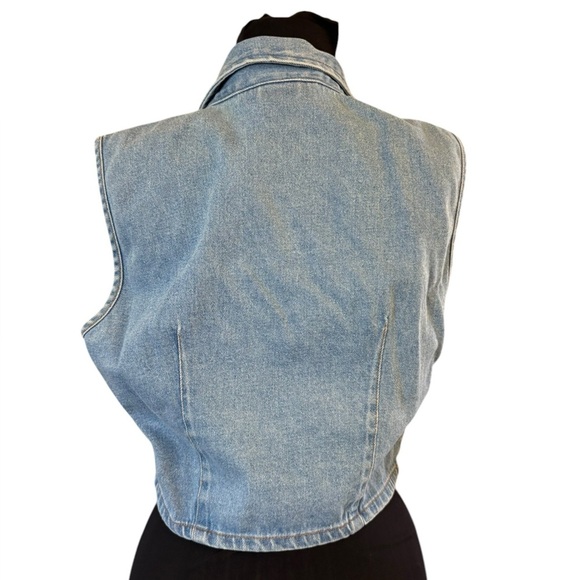 Vintage “Tickets” Blue Denim Crop Denim Vest Top - Picture 9 of 16
